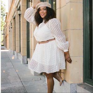 Puff Sleeved Dotted Semi-Sheer H&M DRESS -NWT cream ivory